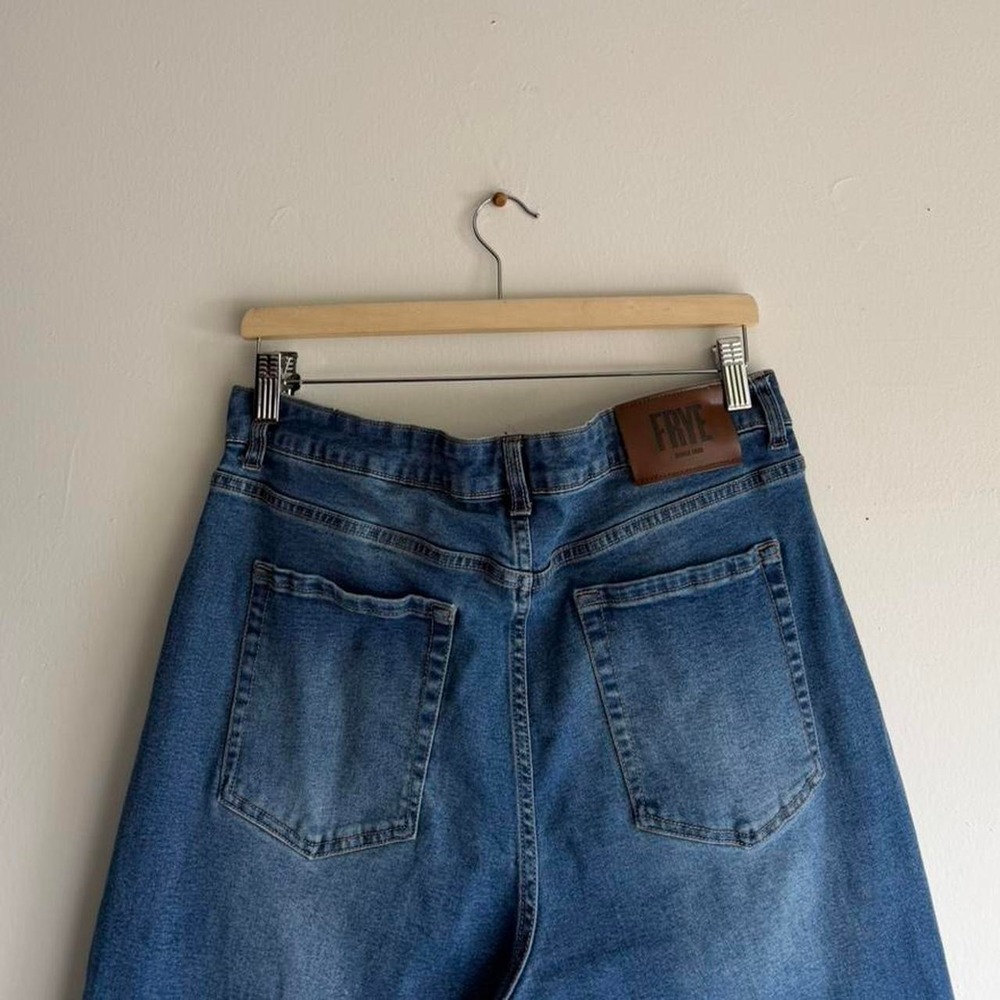 Frye blue denim skirt with a high waist and a relaxed fit